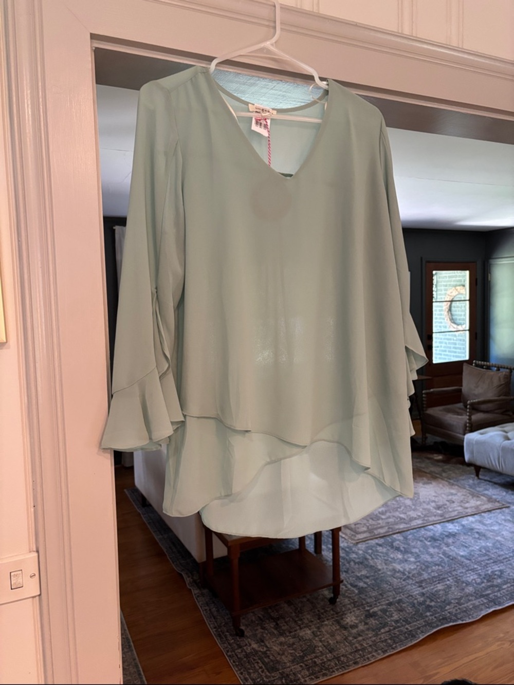 Light Green Layered V-Neck Blouse - Women's Top